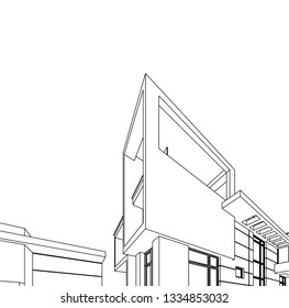  architectural drawing, modern house architecture 3d illustration