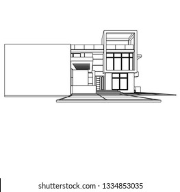  architectural drawing, modern house architecture 3d illustration