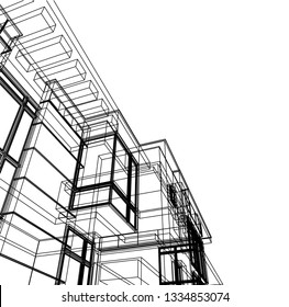  architectural drawing, modern house architecture 3d illustration
