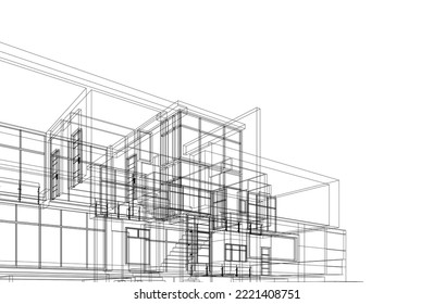 Dibujo arquitectónico de la moderna ilustración vectónica de la casa
