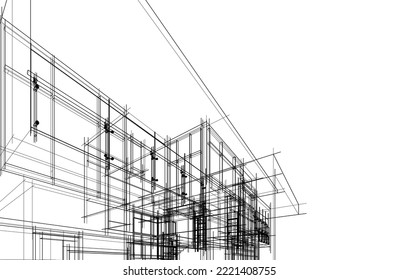 Architectural drawing of modern house vector illustration