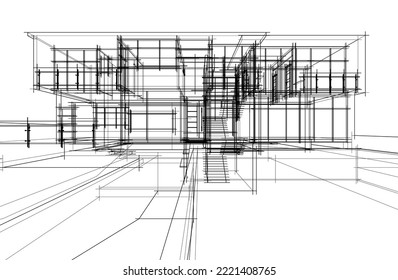 Dibujo arquitectónico de la moderna ilustración vectónica de la casa