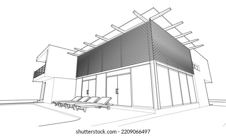 Dibujo arquitectónico sobre fondo blanco Ilustración 3d