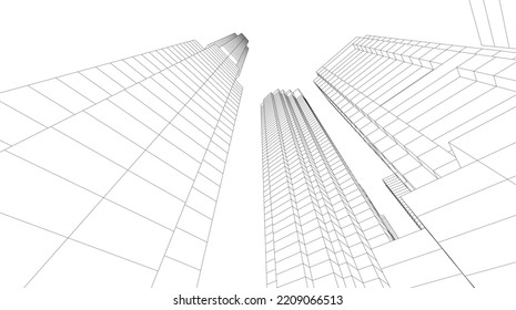 Architectural drawing on white background 3d illustration