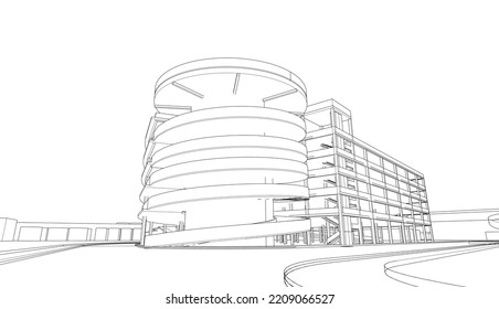 Architectural drawing on white background 3d illustration