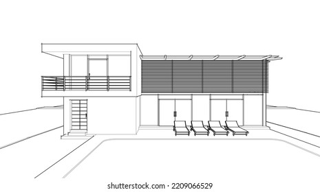 Architectural drawing on white background 3d illustration