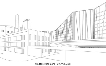 Architectural drawing on white background 3d illustration