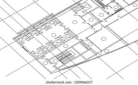 Architectural drawing on white background 3d illustration