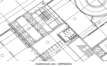 Architectural drawing on white background 3d illustration