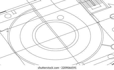 Architektonische Zeichnung auf weißem Hintergrund 3D-Illustration