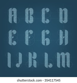 Architectural drawing plane alphabet. Engineer drawn typeface part one