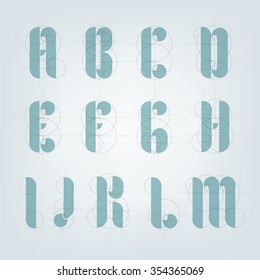 Architectural drawing plane alphabet. Engineer drawn typeface