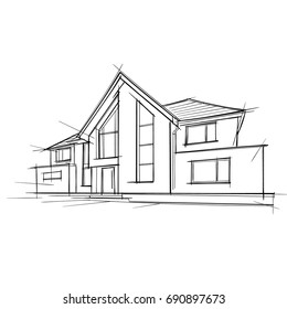 Architectural Drawing of private House. Vector.