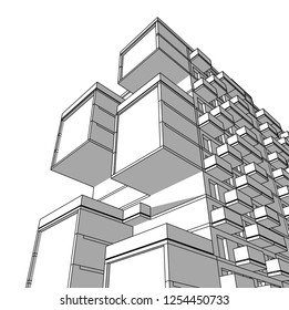 Architectural drawing vector 3d illustration