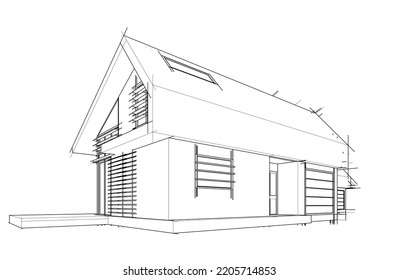 Architekturzeichnung, Vektorgrafik 3D-Illustration