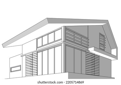 Architekturzeichnung, Vektorgrafik 3D-Illustration