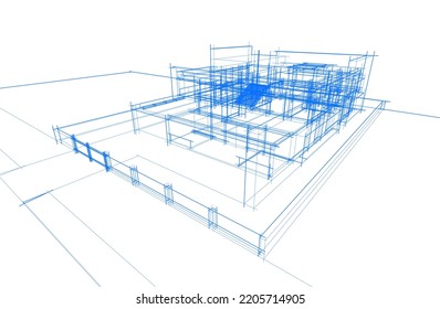 Architekturzeichnung, Vektorgrafik 3D-Illustration