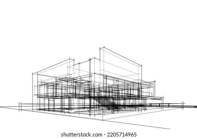 Architectural drawing vector 3d illustration