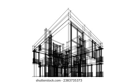 Architekturzeichnung, Vektorgrafik 3D-Illustration