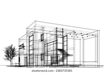 Architectural drawing vector 3d illustration