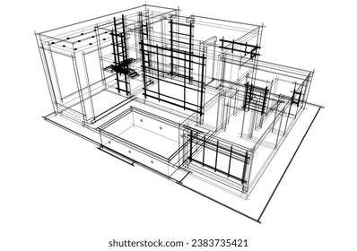 Architectural drawing vector 3d illustration