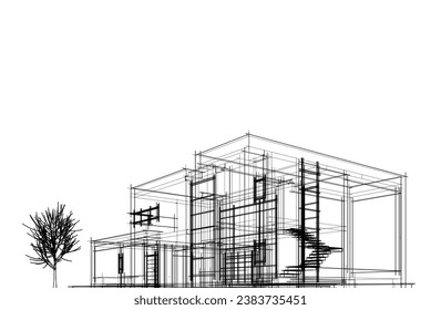 Architectural drawing vector 3d illustration