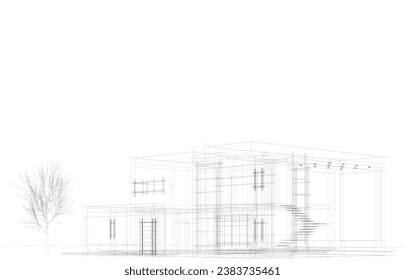 Dibujo arquitectónico vector 3d ilustración