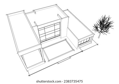 Architectural drawing vector 3d illustration