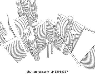 Ilustración 3d del Vector del dibujo arquitectónico