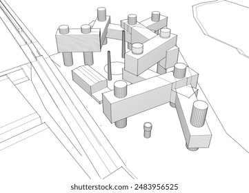 Architectural drawing vector 3d illustration