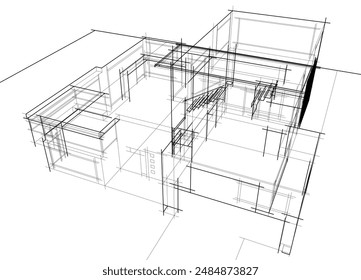 Ilustración 3d del Vector del dibujo arquitectónico