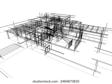 Ilustración 3d del Vector del dibujo arquitectónico