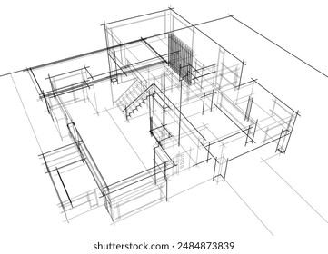 Architectural drawing vector 3d illustration