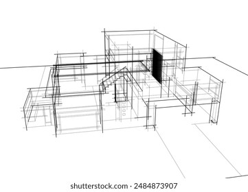 Architectural drawing vector 3d illustration