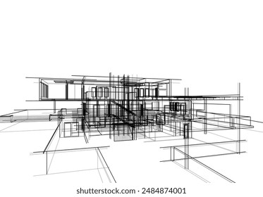 Ilustración 3d del Vector del dibujo arquitectónico
