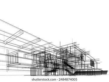 Architectural drawing vector 3d illustration