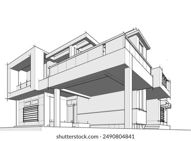 Architectural drawing vector 3d illustration