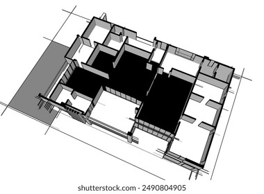 Architectural drawing vector 3d illustration