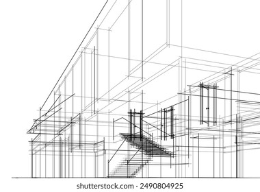 Architectural drawing vector 3d illustration