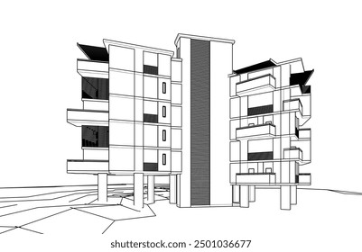 Architektonische Zeichnung, Vektor 3d-Illustration