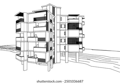 Architectural drawing vector 3d illustration