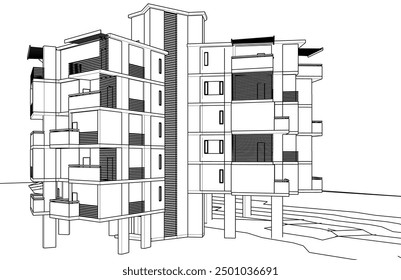 Architektonische Zeichnung, Vektor 3d-Illustration