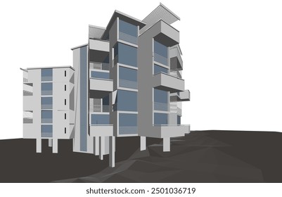 Vector de dibujo arquitectónico 3d ilustración