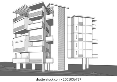 Vector de dibujo arquitectónico 3d ilustración