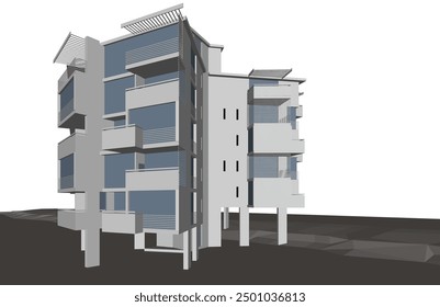 Vector de dibujo arquitectónico 3d ilustración