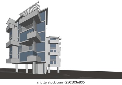Architektonische Zeichnung, Vektor 3d-Illustration
