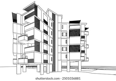 Vector de dibujo arquitectónico 3d ilustración