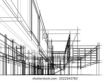 Vector de dibujo arquitectónico 3d ilustración