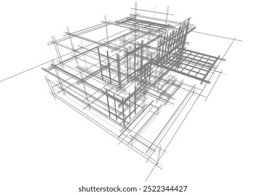 Architektonische Zeichnung, Vektor 3d-Illustration
