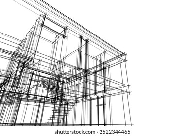 Architectural drawing vector 3d illustration